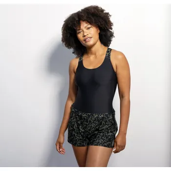 Dámské plavky DECATHLON Dámské plavky jednodílné nohavičkové na aqua fitness Sofi Lica černo-khaki 42 ZELENÁ|ČERNÁ