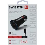 Nabíječka do auta Swissten CL adaptér 2.4A 2x USB + USB-C kabel - černá