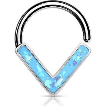 Piercing Piercingate Piercing segment s opály PKR00150 - Barva/Motiv: Tyrkysová, Průměr kroužku: 8 mm, Průměr tyčky: 1,2 mm