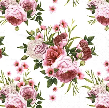 Papírový ubrousek UBR50, Ubrousek, 16x16 cm, KVĚTY RŮŽÍ, 1 kus