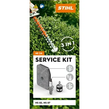 Servisní kit 34 pro plotostřih STIHL HS 82, HS 87 (42370074100) (Vhodný pro stroje STIHL HS 82, STIHL HS 87. Balení obsahuje, STIHL filter, sací hlavu a svíčku.)