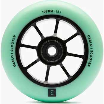 Kolečko ke koloběžce DECATHLON Kolečko freestyle 100 mm ALU PU 85A černo-zelené MODRÁ