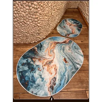 Koupelnová předložka Koupelnová sada předložek Mramor tyrkys 60 x 90 + 60 x 40 cm. (Koberec do vany, podlahová rohož, podložka do koupel - sada. )