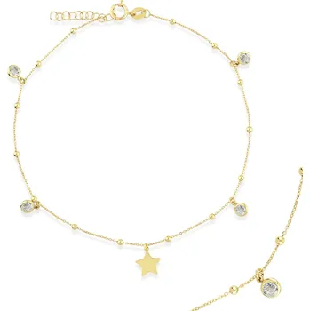 Řetízek Lillian Vassago Zlatý řetízek na nohu s kuličkami, zirkony a hvězdou LLV22-GBL009Y Délka řetízku: 24,5 cm - 26,5 cm