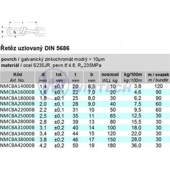 Pilový řetěz Řetěz DIN 5686 svazek 1,6mm, ZB / balení 90 m