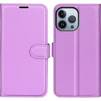 Pouzdro na mobilní telefon Litchi PU kožené peněženkové pouzdro na mobil iPhone 14 Pro 6.1 - fialové