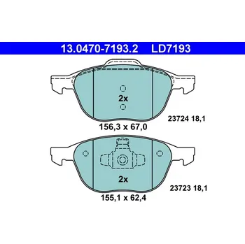 Brzdová destička Sada brzdových destiček, kotoučová brzda ATE 13.0470-7193.2