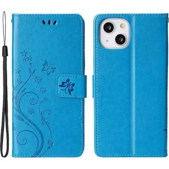 Pouzdro na mobilní telefon Flower PU kožené peněženkové pouzdro na mobil iPhone 14 6.1 - modré