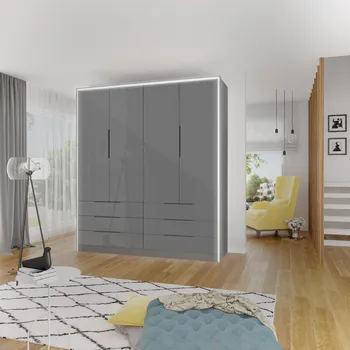 Šatní skříň ARK Šatní skříň RALF, Šedá + LED osvětlení 207 cm
