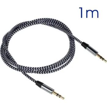 Audio kabel Tkaný prodlužovací audio kabel jack/jack o délce 1m - černý