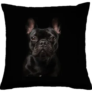 Dekorativní polštářek Polštář bavlněný s potiskem Buldoček - černá
