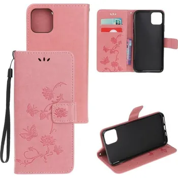 Pouzdro na mobilní telefon Flower PU kožené peněženkové pouzdro na mobil iPhone 12 Pro Max 6,7" - růžové