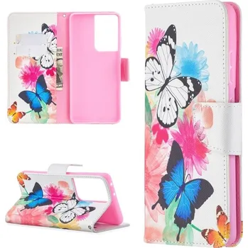 Pouzdro na mobilní telefon Pouzdro na Samsung Galaxy S21 Ultra Motýl bílé