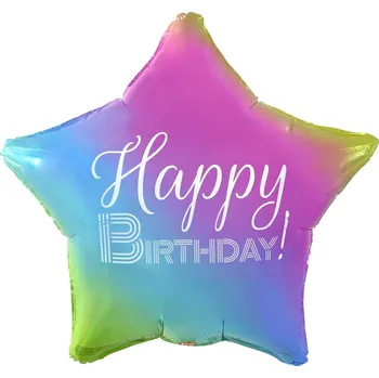 Balónek Fóliový balónek Happy Birthday, hvězda s přechodem barev, bílý potisk, 19 palců