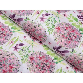 Bavlněná látka/plátno Sandra SA-385 Růžové cibulové květy na bílém - šířka 220 cm