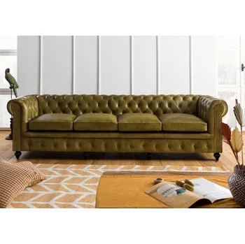 Pohovka CAMBRIDGE 4místná pohovka z pravé kůže, 274x82x75 zelená