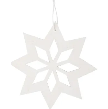 Vánoční dekorace Hvězda dřevěná bílá na zavěšení 10 cm