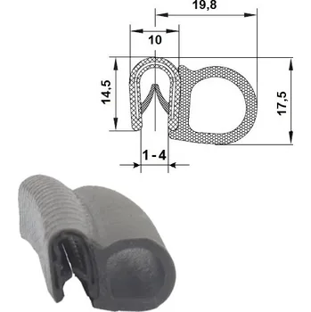 Těsnění do okna a dveří PIRELI-U PVC/EPDM GA1.100 (Šířka (mm): 24,8, Série: A1 100, D.* (mm): *D 1 - 4,0 mm, Hmotnost (kg): 0,28, Balení [MJ]: 50, Kóta B: 14,5, Kóta A: 19,8)