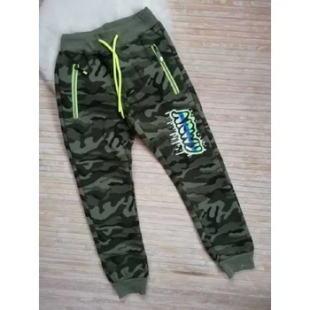 ZATEPLENÉ MASKÁČOVÉ TEPLÁKY DO GUMY Barva: Světlý maskáč se zeleným zipem, Velikost: 152