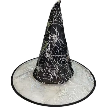 Karnevalový doplněk Čarodějnický klobouk průhledný pavouci černo-stříbrný