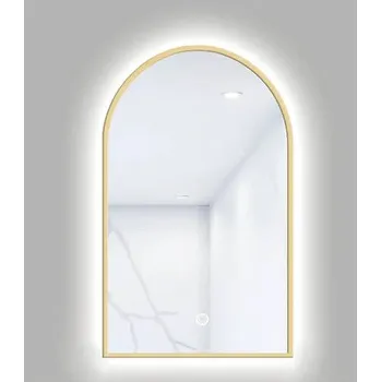 Zrcadlo LED zrcadlo do koupelny s osvětlením Portal 80 x 50 cm v zlatém rámu s vypínačem a podložkou proti zamlžení