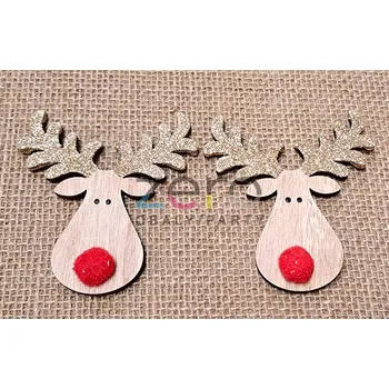 kreativní sada Sob dřevěný samolepicí (2 ks) - přírodní se zlatem