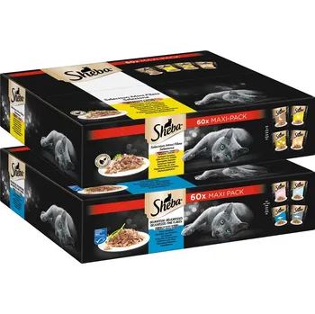 Krmivo pro kočku Sheba Mega-Multipack, kapsičky v omáčce nebo želé, 120 × 85 g