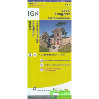 IGN mapa Laval, Fougeres, PNR Normandie Maine 1:100 t. voděodolná