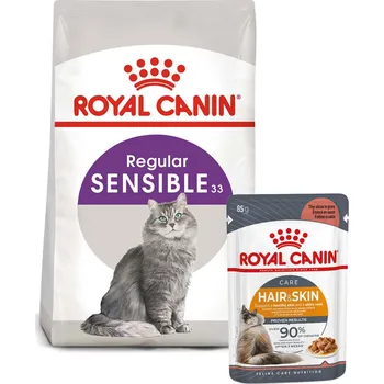 Krmivo pro kočku ROYAL CANIN SENSIBLE granule 2 kg + INTENSE BEAUTY kapsička 12× 85 g