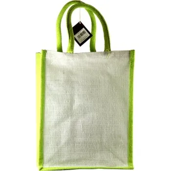 Taška z Juty na 6 lahví - 350x270x170 přírodní se zelenými okraji
