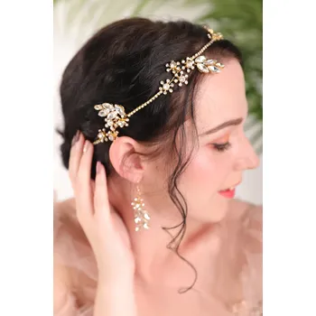 Souprava šperků B-TOP Slavnostní pozlacená souprava čelenky s náušnicemi