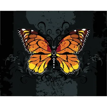 Diamondi Diamantové malování - ORANŽOVÝ MOTÝL NA ČERNÉM POZADÍ Rozměr: 40x50 cm, Rámování: bez rámu a bez vypnutí plátna