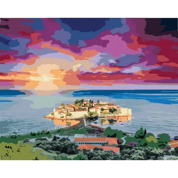 Hračka Diamondi Diamantové malování - VÝHLED NA SVETI STEFAN Rozměr: 40x50 cm, Rámování: bez rámu a bez vypnutí plátna