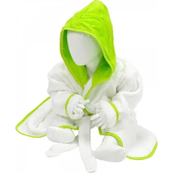 Kojenecká souprava A&R Bavlněný župan pro miminka Babiezz s kapucí Barva: bílá - zelená limetka, Velikost: 68/74 AR022