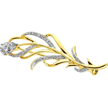 Brož Zlatá brož s diamanty - pírko - 0,44 ct - ryzost 585 - 208.225