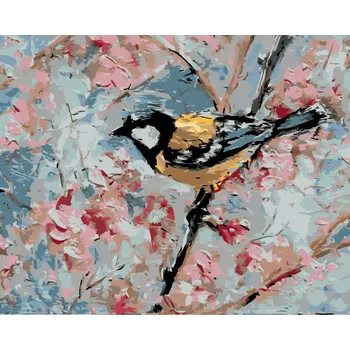 Hračka Diamondi Diamantové malování - PTÁČEK A RŮŽOVÉ KVĚTINY Rozměr: 40x50 cm, Rámování: bez rámu a bez vypnutí plátna