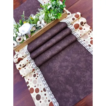 ubrus Běhoun - hnědé odstíny puntíků v kombinaci s hnědou