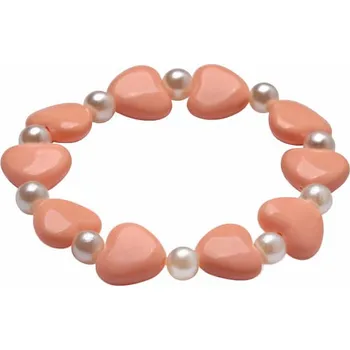 Náramek Dětský náramek z lososových srdíček s perličkami obvod cca 15 až 18 cm