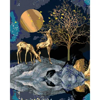 Hračka Diamondi Diamantové malování - ZLATÝ JELEN NA SKÁLE Rozměr: 40x50 cm, Rámování: bez rámu a bez vypnutí plátna