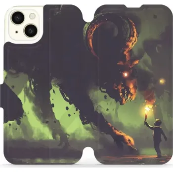 Pouzdro na mobilní telefon Flipové pouzdro Mobiwear - Apple iPhone 15 Plus - VA08P Příšera a kluk s pochodní (Knížkové flip pouzdro, obal, kryt na mobil Apple iPhone 15 Plus - VA08P Příšera a kluk s pochodní, materiál Umělá kůže + TPU - ochrana 360°, stojánek, silikonová vanička,)