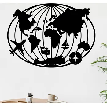 Samolepící dekorace Živá Zeď Samolepka na zeď Zeměkoule Barva: černá
