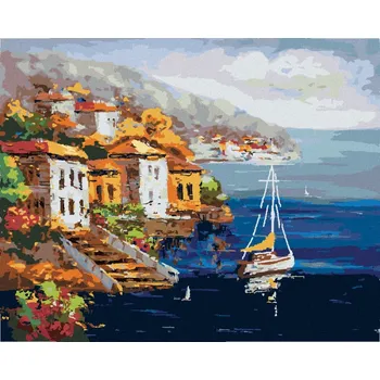 Hračka Diamondi Diamantové malování - VÝHLED NA PŘÍSTAV V ŘECKU Rozměr: 40x50 cm, Rámování: vypnuté plátno na rám