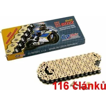 Řetězová sada pro motocykl ČZ řetěz 525SDZZ barva zlatá, 116 článků včetně nýtovací spojky RIVET SUZUKI GSX-R 750 rok 06-15