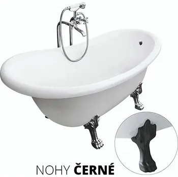 Vana Besco Akrylátová volně stojící vana Otylia 160x77 (170x77) s přepadem Rozměry (cm): 170x77, Typ a barva výpustě: bez odpadového sifonu, Barva podpěrných nožek: Černá mat