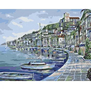 Diamondi Diamantové malování - MĚSTEČKO NA POBŘEŽÍ Rozměr: 40x50 cm, Rámování: bez rámu a bez vypnutí plátna