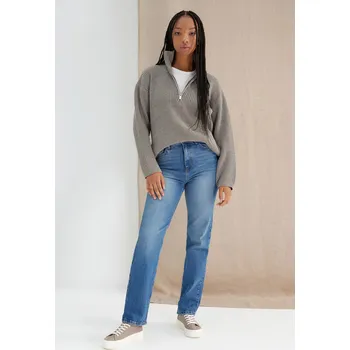 Trendyol Tmavě Modré Vysoký Pas Dlouhé Pohodlné Rovné Džíny Trendyol modrá 2426060