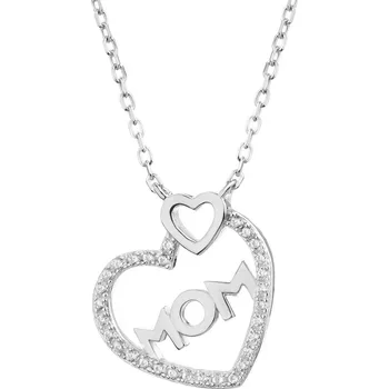 Náhrdelník Stříbrný náhrdelník se zirkony - srdce, máma - AP535-9844
