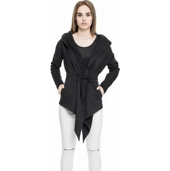 Dámský svetr Elegantní zavazovací kardigan Urban Classics s kapucí Barva: Černá, Velikost: 4XL