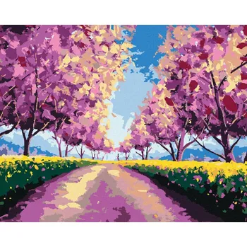 Hračka Diamondi Diamantové malování - SAKURY NA POLNÍ CESTĚ Rozměr: 40x50 cm, Rámování: bez rámu a bez vypnutí plátna