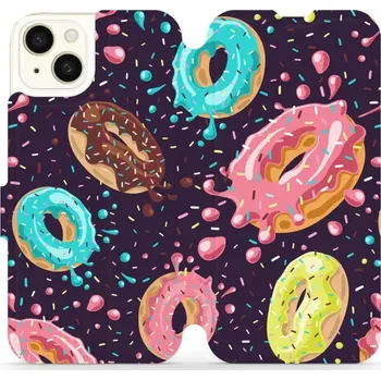 Pouzdro na mobilní telefon Flipové pouzdro Mobiwear - Apple iPhone 15 Plus - VP19S Donutky (Knížkové flip pouzdro, obal, kryt na mobil Apple iPhone 15 Plus - VP19S Donutky, materiál Umělá kůže + TPU - ochrana 360°, stojánek, silikonová vanička, magnetické zavírání)